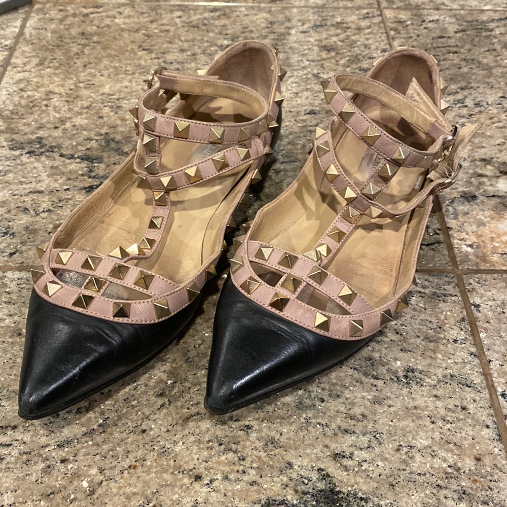 Valentino Rockstud Accents Patent Flats Size 37.5